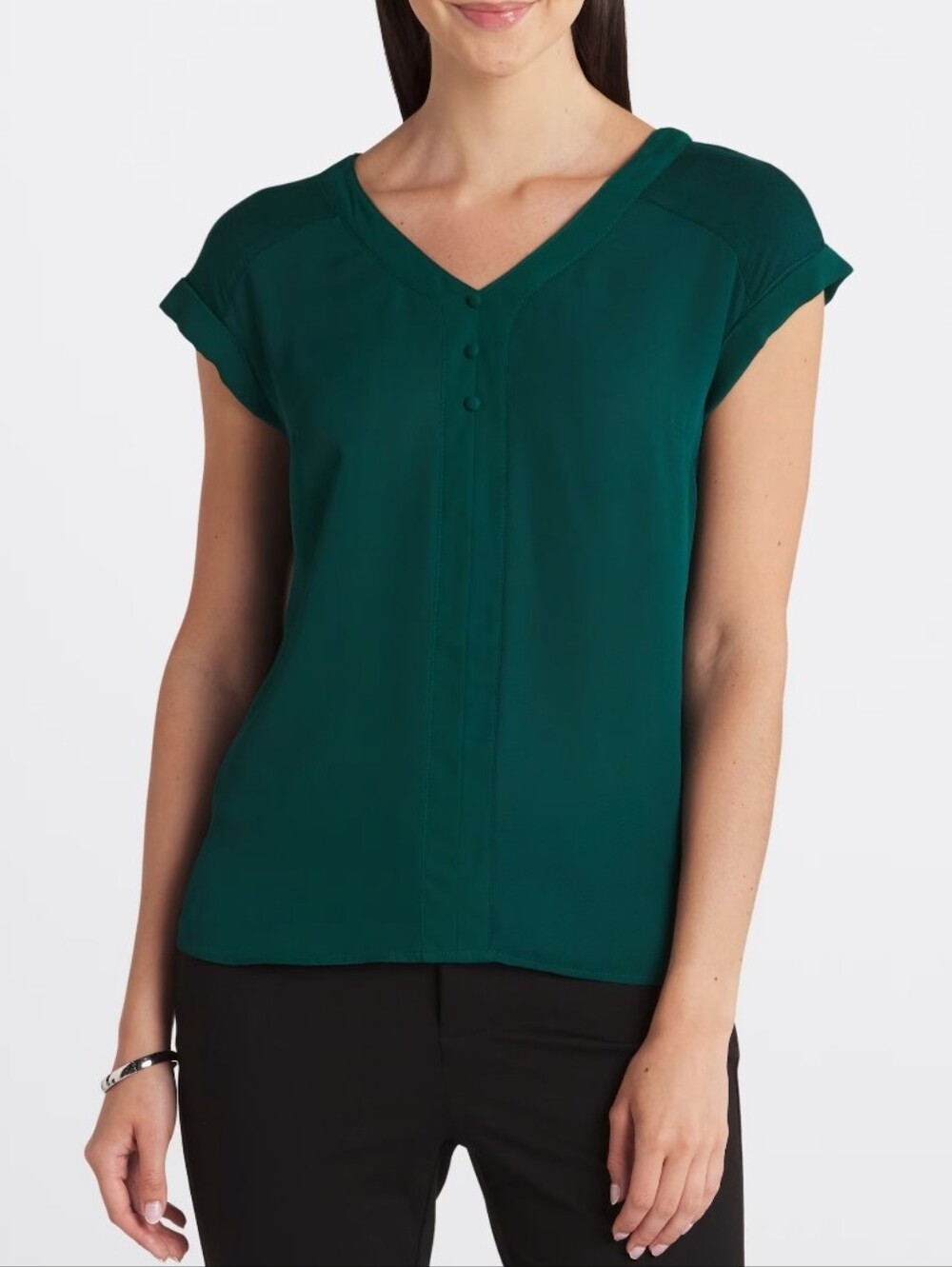 Fortune + Ivy V-Neck Cap Sleeve Blouse Relaxed Fit, Size L